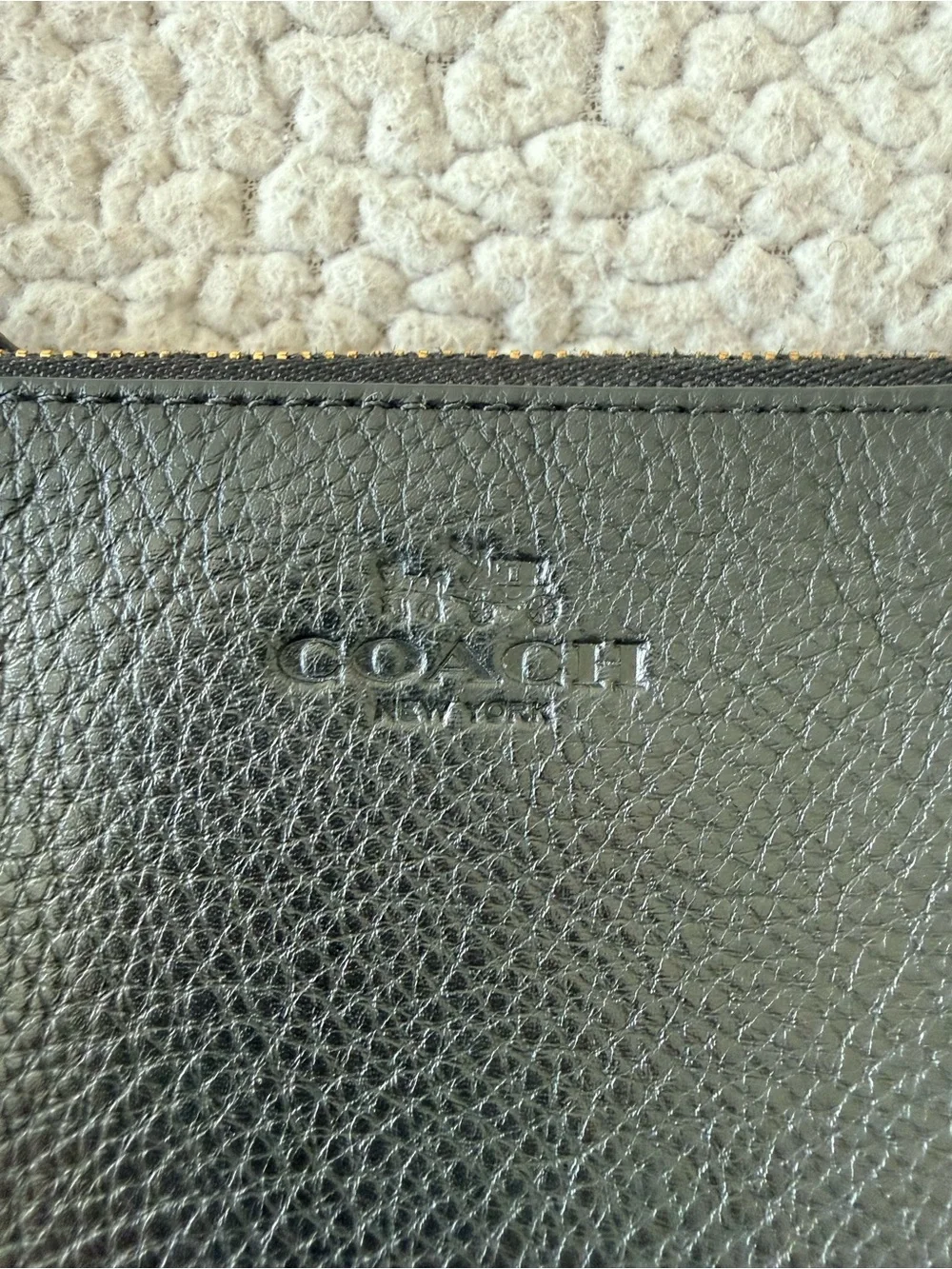 Coach Black Pebbled Leather Double Zip Wristlet Wallet Clutch Gold Hardware